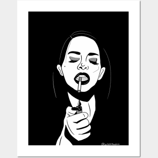 Aesthetic Smoking Girl (Black and white ) Posters and Art